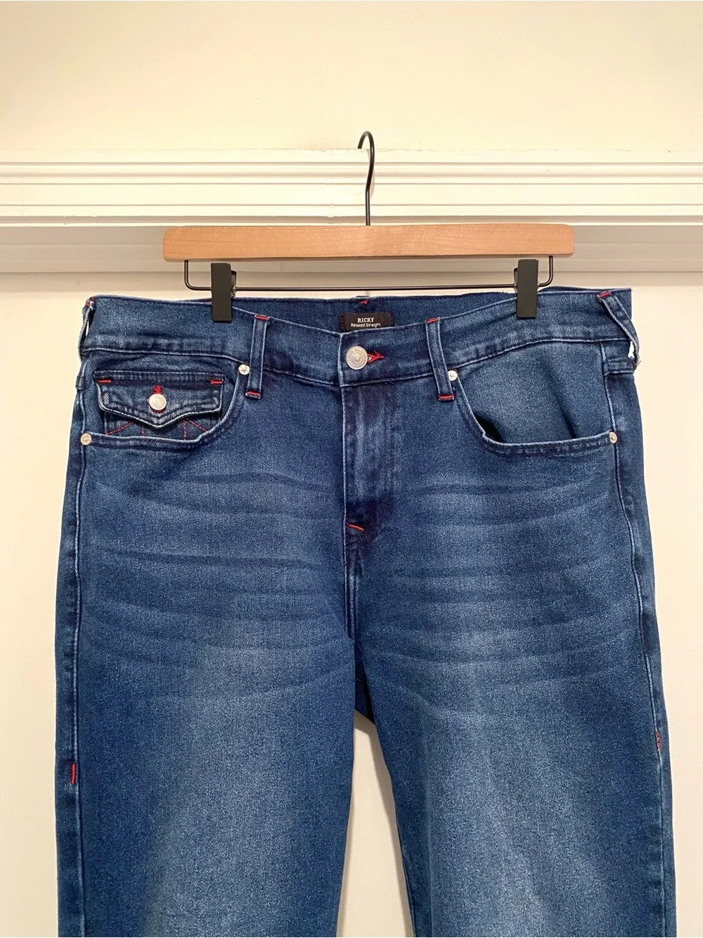 True Religion Ricky Relaxed Straight Men’s Jeans Size 34 Dark Wash